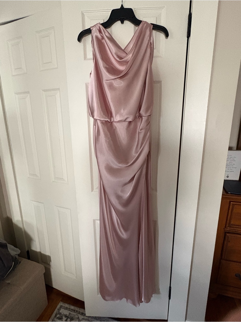 Aqua Blush Satin Cowl-Neck Maxi Dress